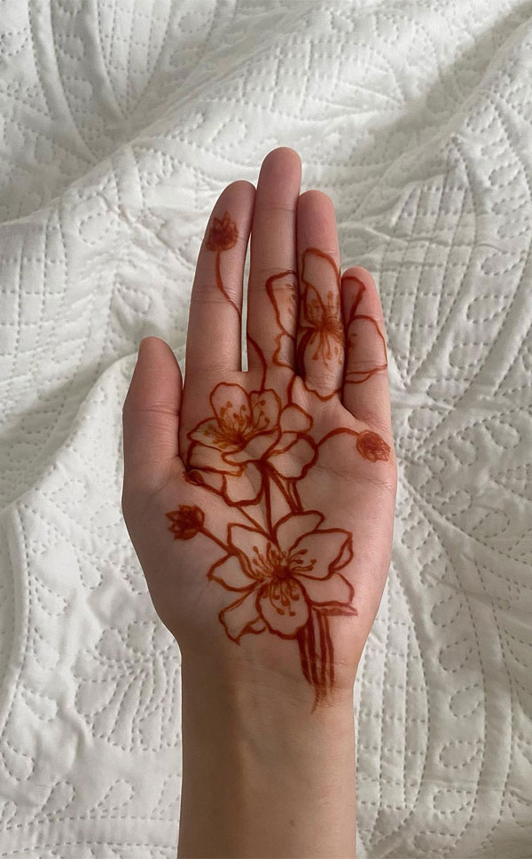 22 Girly Henna Designs for a Playful Touch : Soft Blossom Front Hand Henna