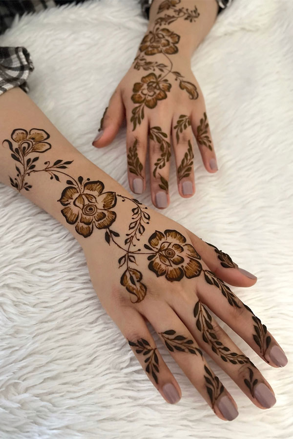 Bold Vintage Blooms Henna, floral henna design, girly henna designs, modern henna design, floral mehndi design