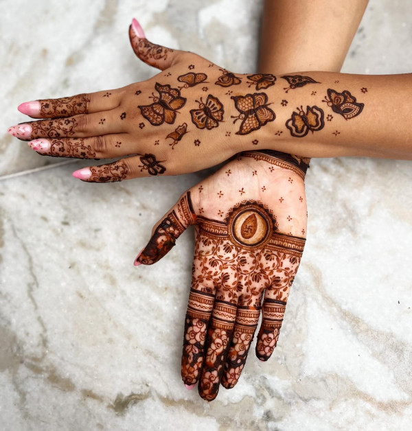 Whimsical Butterfly Garden Henna, floral henna design, girly henna designs, modern henna design, floral mehndi design