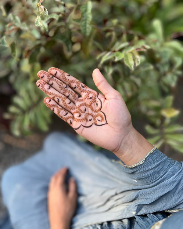 25 Front Hand Henna Designs Simple and Beautiful : Intricate Petal Pattern