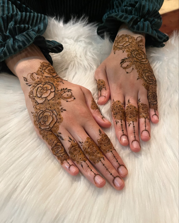 Delicate Rose Garden Henna, floral wedding henna, simple floral bridal henna, henna patterns for the modern bride , floral wedding henna designs, Floral Cascade Henna, Wedding henna designs, Simple wedding henna designs, floral Bridal Henna Designs