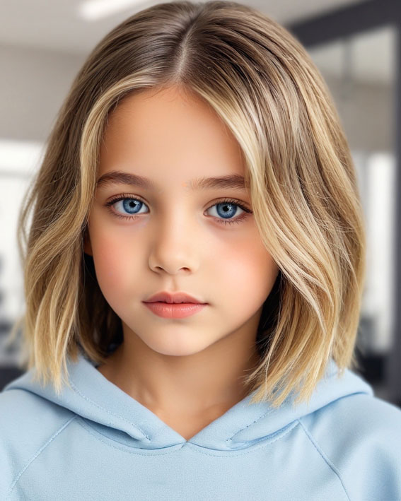 30 Cute Haircuts for 10-Year-Old Girls : Wavy Blonde Lob with a Middle Part