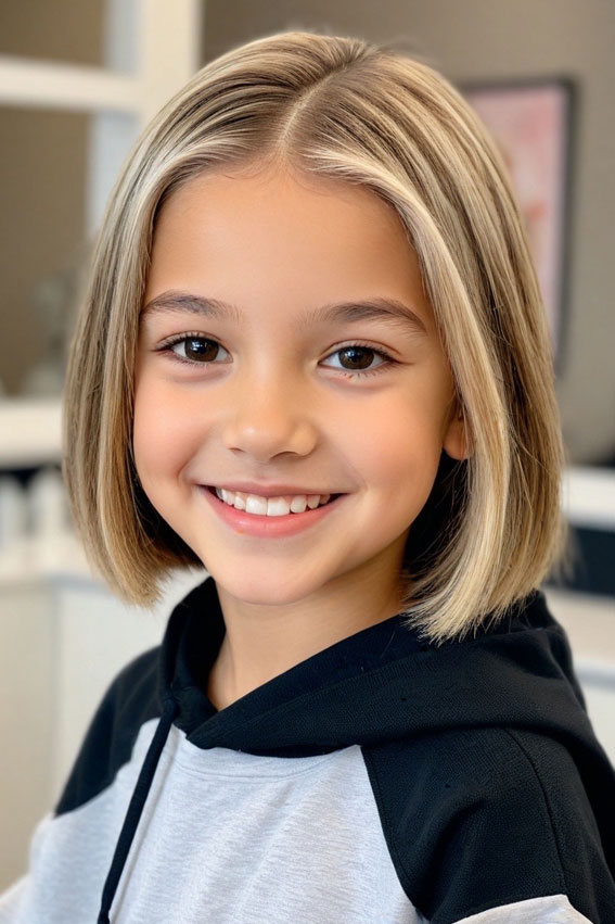 30 Cute Haircuts for 10-Year-Old Girls : Bob with Bright Blonde Streaks