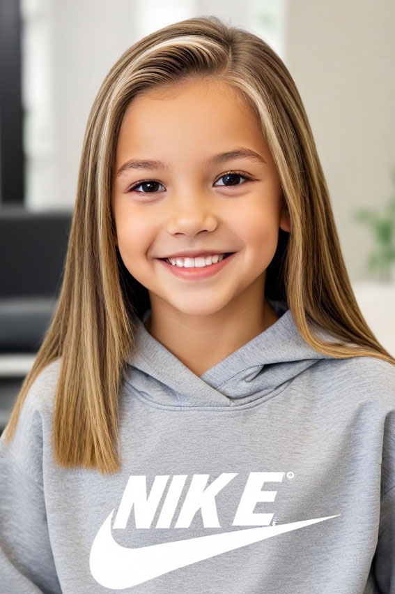 30 Cute Haircuts for 10-Year-Old Girls : Sleek Side-Parted Straight Hair