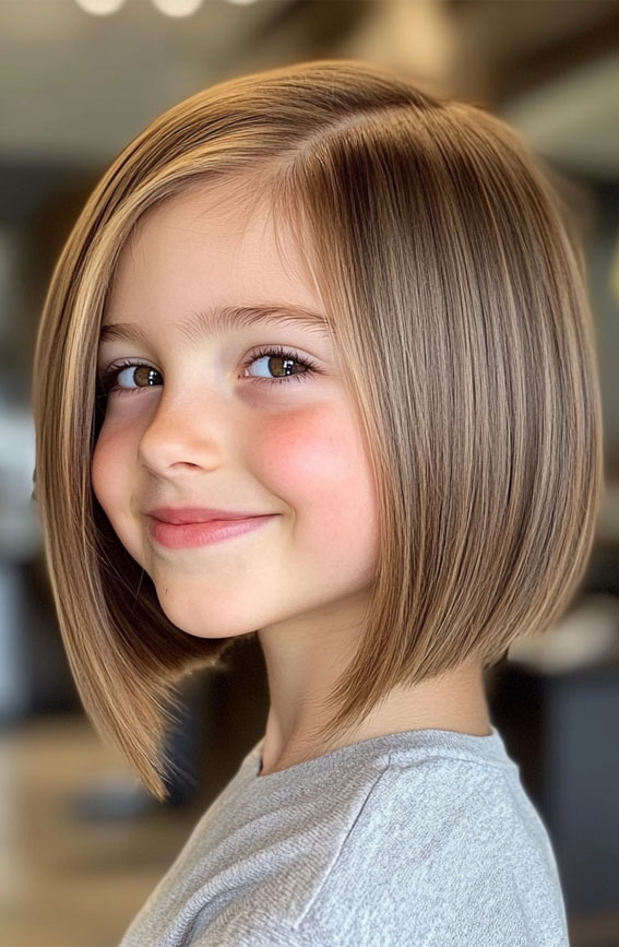 30 Cute Haircuts for 10-Year-Old Girls : Sleek Angled Bob