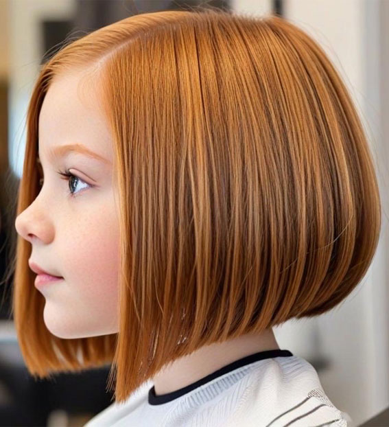 Golden Copper Angled Bob, Angled Bob Haircuts For Girls, bob haircut for girls, long bob cut for girl child, 10 year old bob haircuts girl, best haircut for girls, medium angled bob haircut for girl, long angled bob haircut for girl