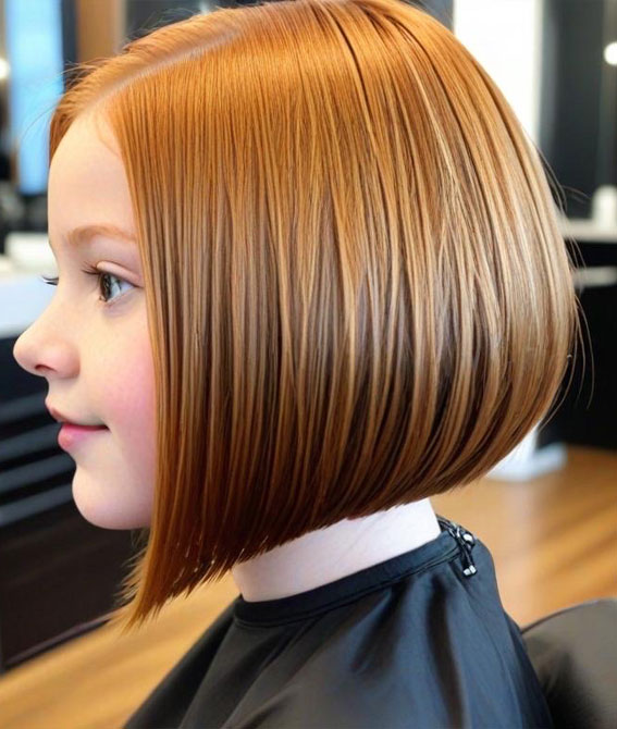 Fiery Copper Angled Bob, Angled Bob Haircuts For Girls, bob haircut for girls, long bob cut for girl child, 10 year old bob haircuts girl, best haircut for girls, medium angled bob haircut for girl, long angled bob haircut for girl