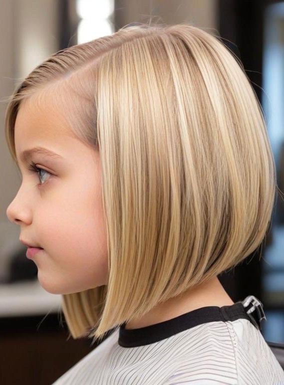 Buttery Blonde Angled Long Bob, Angled Bob Haircuts For Girls, bob haircut for girls, long bob cut for girl child, 10 year old bob haircuts girl, best haircut for girls, medium angled bob haircut for girl, long angled bob haircut for girl