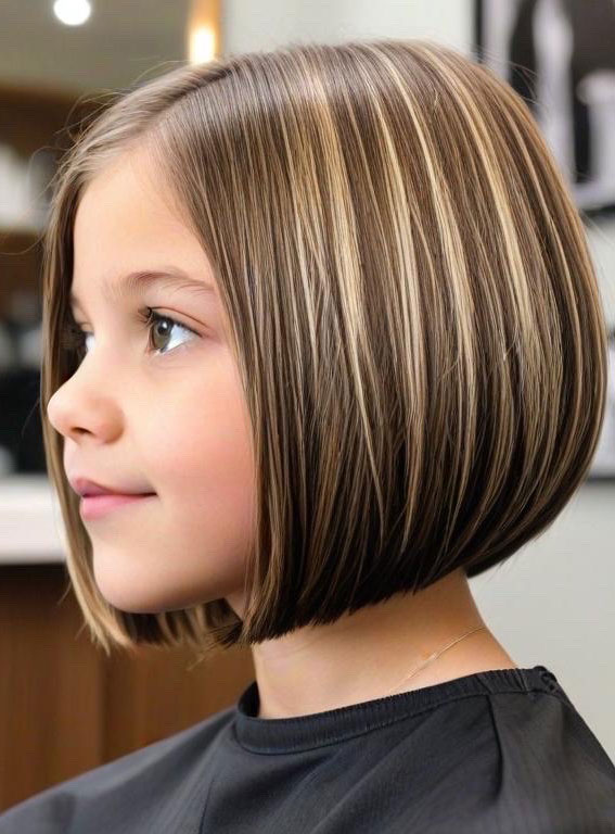 30 Cute Haircuts for 10-Year-Old Girls : Textured Bob with Blonde Highlights