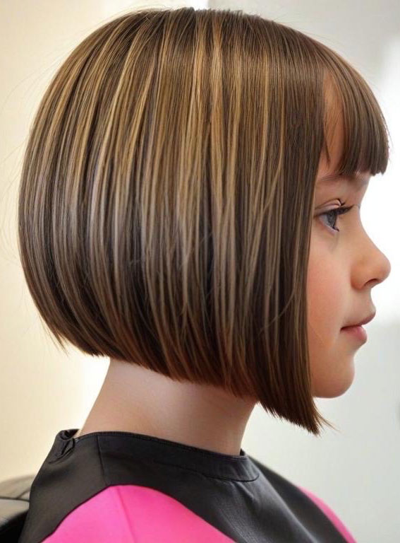 30 Cute Haircuts for 10-Year-Old Girls : Tapered Bob with Blunt Bangs