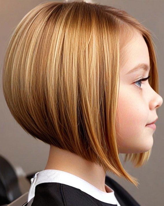 Golden Glow Angled Bob, Angled Bob Haircuts For Girls, bob haircut for girls, long bob cut for girl child, 10 year old bob haircuts girl, best haircut for girls, medium angled bob haircut for girl, long angled bob haircut for girl