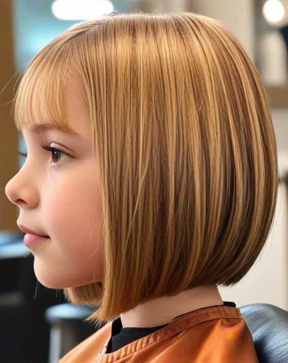 30 Cute Haircuts for 10-Year-Old Girls : Long Bob with Delicate Bangs