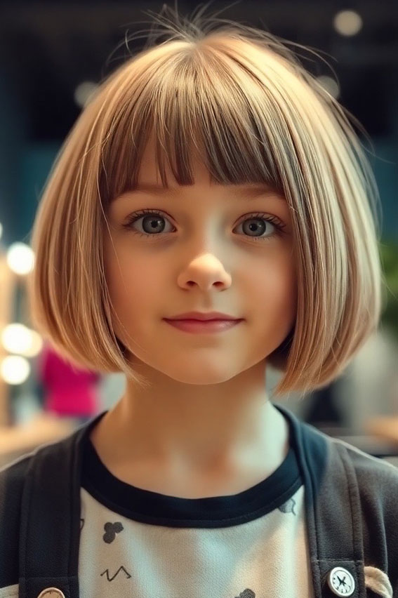 Blonde Classic Bob with Wispy Fringe, Bob haircut for girls, Bob haircuts for girls, Short bob haircut for girls, Girl bob haircut with layers, Medium Bob Cut for Girl child, Long bob Haircut For Girls, Girl bob haircut with bangs, Shoulder length Bob Haircut For Girls, Long bob cut for girl child, Hair cut for girls kids