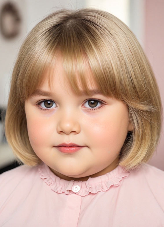 44 Bob Haircuts Perfect for Girls of All Ages : Blunt Blonde Bob with Baby Bangs