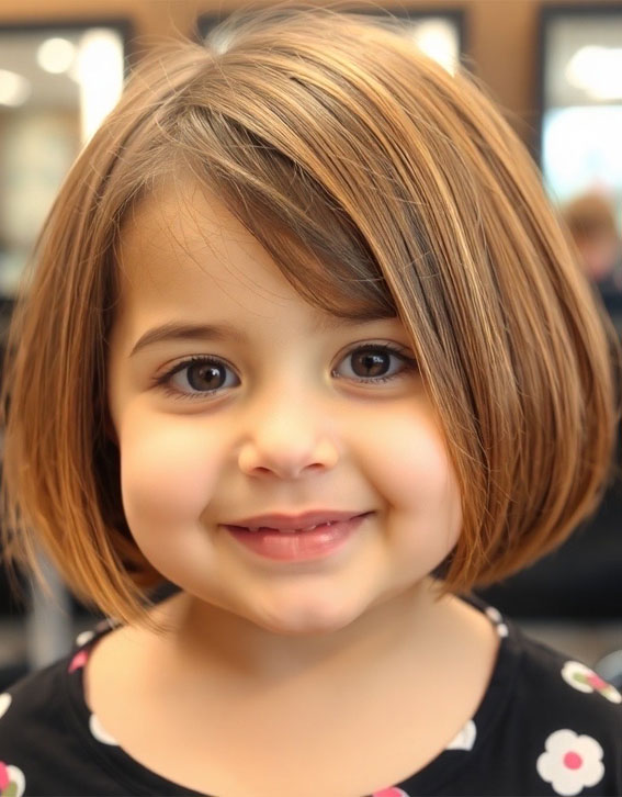 44 Bob Haircuts Perfect for Girls of All Ages : Layered Bob with Side-Swept Bangs