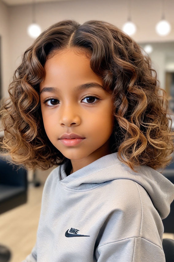 44 Bob Haircuts Perfect for Girls of All Ages : Curly Bob with Caramel Highlights