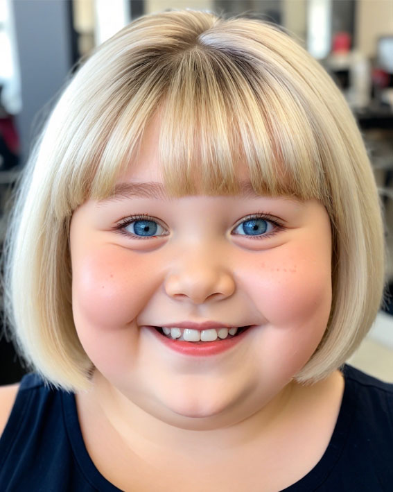 44 Bob Haircuts Perfect for Girls of All Ages : Blunt Bob with Soft Fringe for Chubby Girl