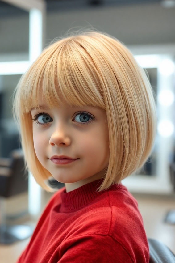 Blonde Chin-Length Bob with Light Fringe, Bob haircut for girls, Bob haircuts for girls, Short bob haircut for girls, Girl bob haircut with layers, Medium Bob Cut for Girl child, Long bob Haircut For Girls, Girl bob haircut with bangs, Shoulder length Bob Haircut For Girls, Long bob cut for girl child, Hair cut for girls kids