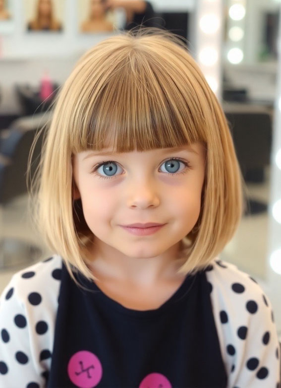 44 Bob Haircuts Perfect for Girls of All Ages : Golden Blonde Bob with Blunt Fringe