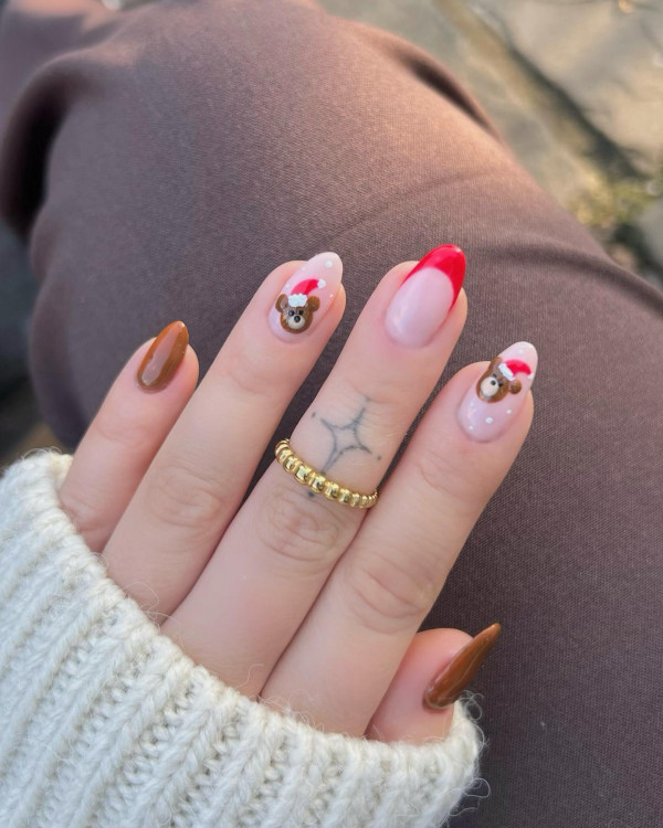 Santa’s Little Helpers, Festive Nude Nails, Christmas nail art designs, Christmas nails, holiday nails, festive holiday nails, cute Christmas nails