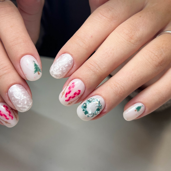 Whimsical Winter Wonderland Short Nails , Christmas nail art designs, Christmas nails, holiday nails, festive holiday nails, cute Christmas nails