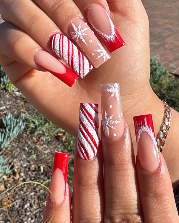 Candy Cane Glam , Christmas nail art designs, Christmas nails, holiday nails, festive holiday nails, cute Christmas nails