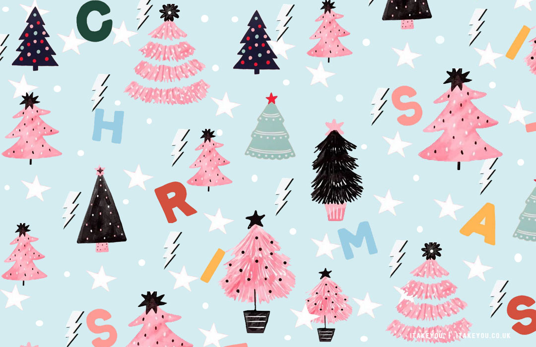 30 Preppy Christmas Wallpapers : Retro Christmas Tree Festive Desktop Wallpaper