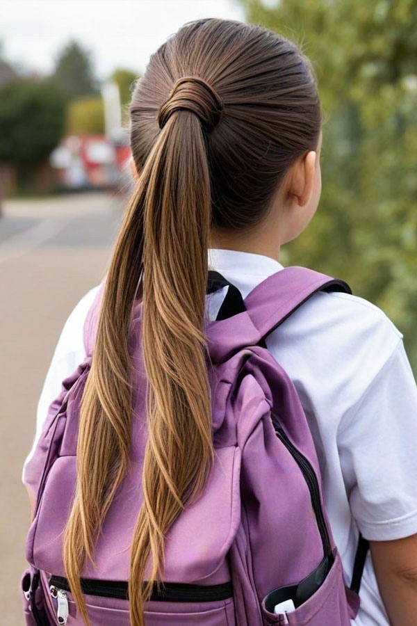 17 Simple School Girl Hairstyles : Sleek Ponytail with Wrapped Accent