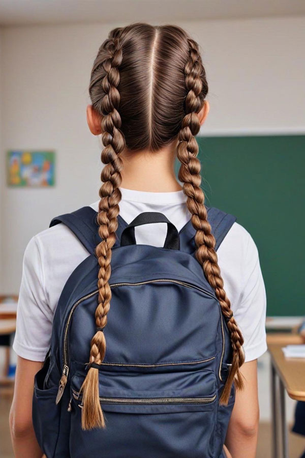 17 Simple School Girl Hairstyles : Double Dutch Braids For Long Hair