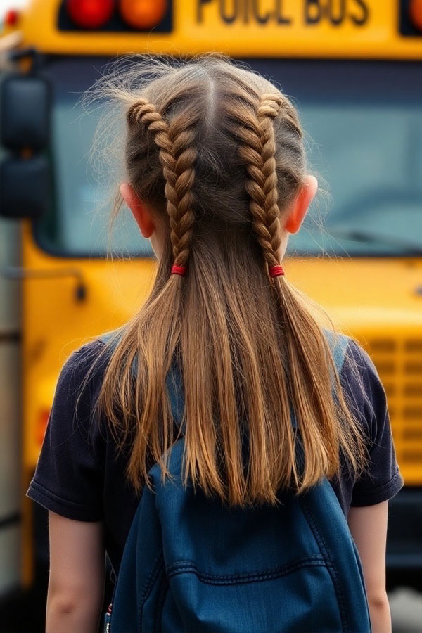 17 Simple School Girl Hairstyles : Twisted Braided Tails Hair Down