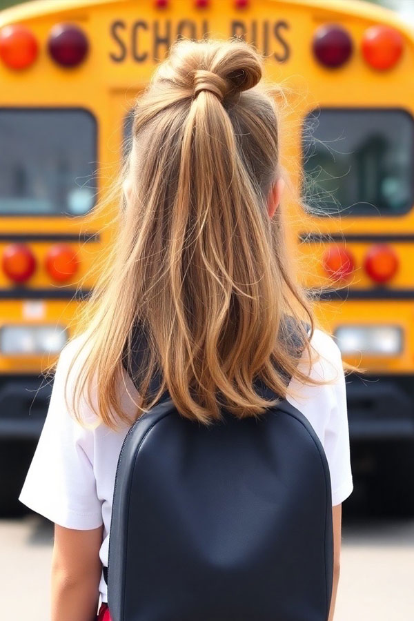 17 Simple School Girl Hairstyles : Medium-Length Half-Up Top Knot 