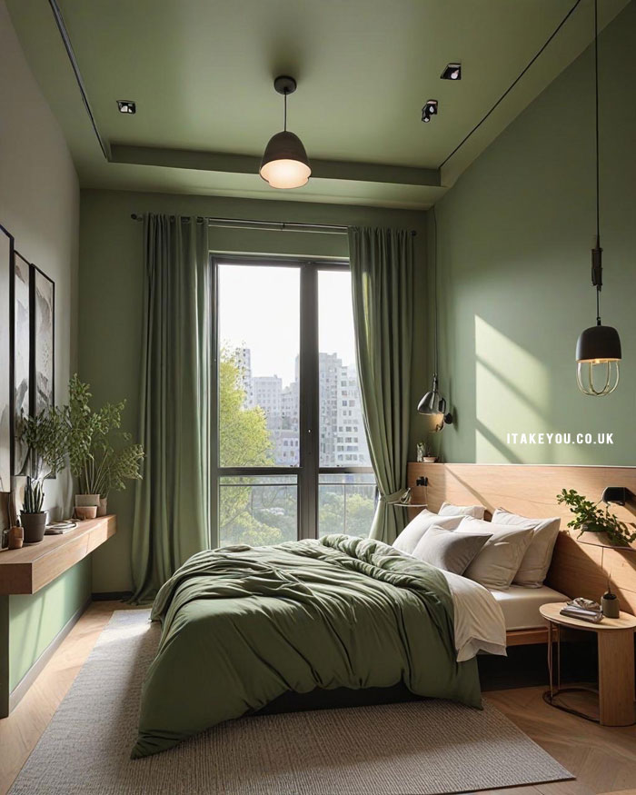 20 Stylish Bedroom Colour Combination Ideas : Modern Sage Green Bedroom