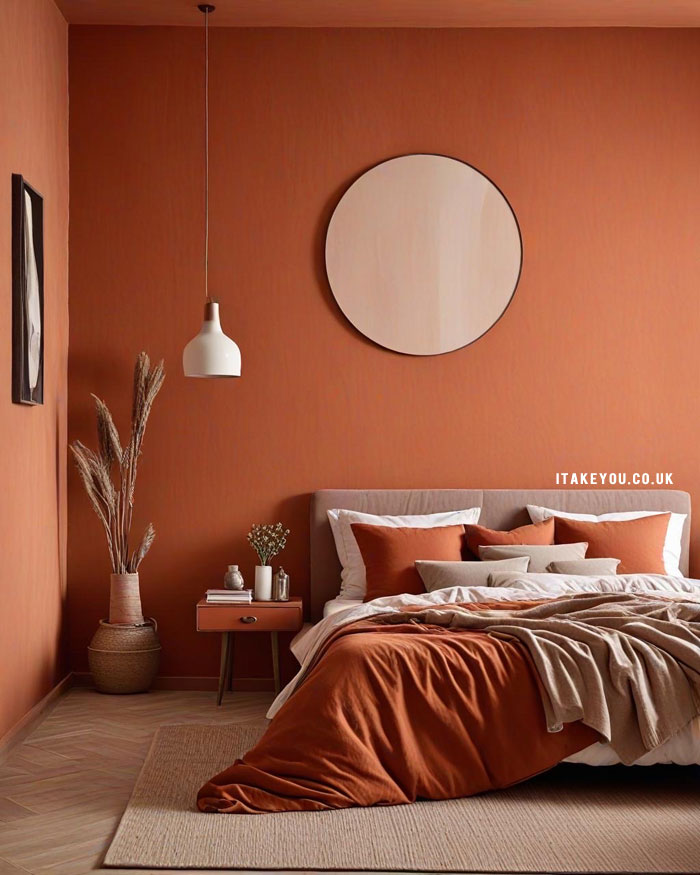 20 Stylish Bedroom Colour Combination Ideas : Terracotta Minimalism with Natural Elegance