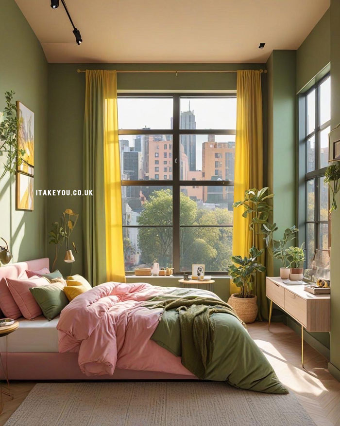 20 Stylish Bedroom Colour Combination Ideas : Sage Green, Yellow, and Blush Pink