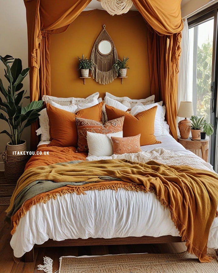 20 Stylish Bedroom Colour Combination Ideas : Marigold Golden Bohemian Bedroom