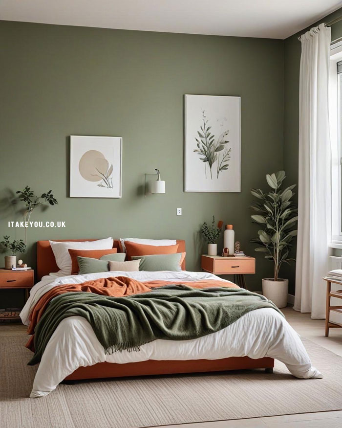 20 Stylish Bedroom Colour Combination Ideas : Sage Serenity with Terracotta Accents