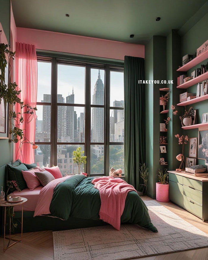 20 Stylish Bedroom Colour Combination Ideas : Blush & Forest Green