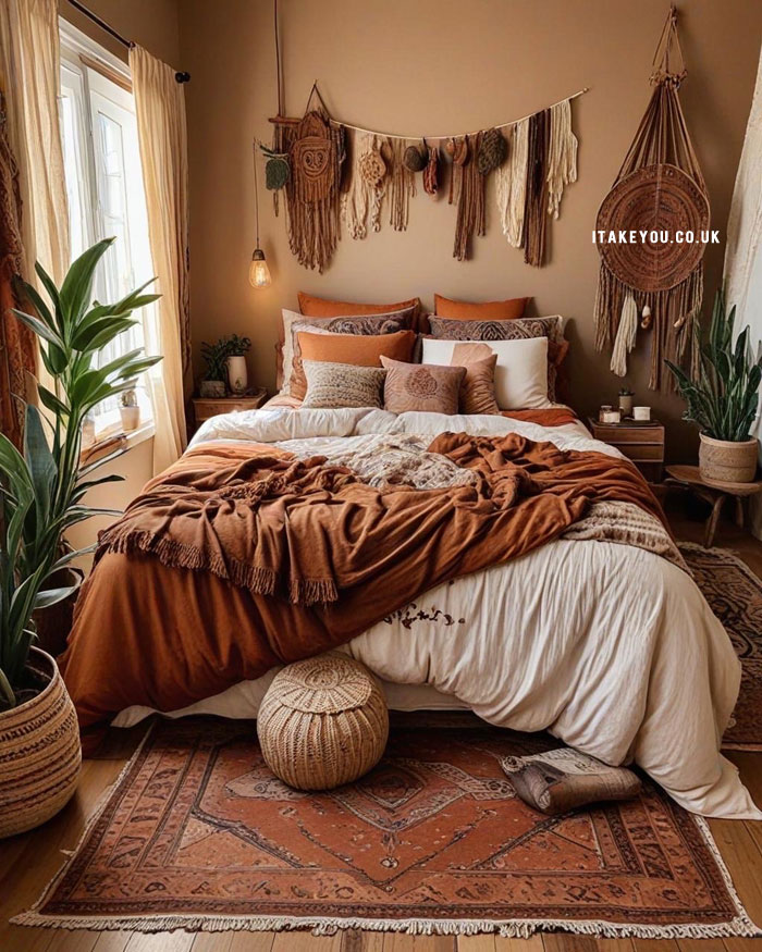 20 Stylish Bedroom Colour Combination Ideas : Terracotta and Earthy Boho Bedroom