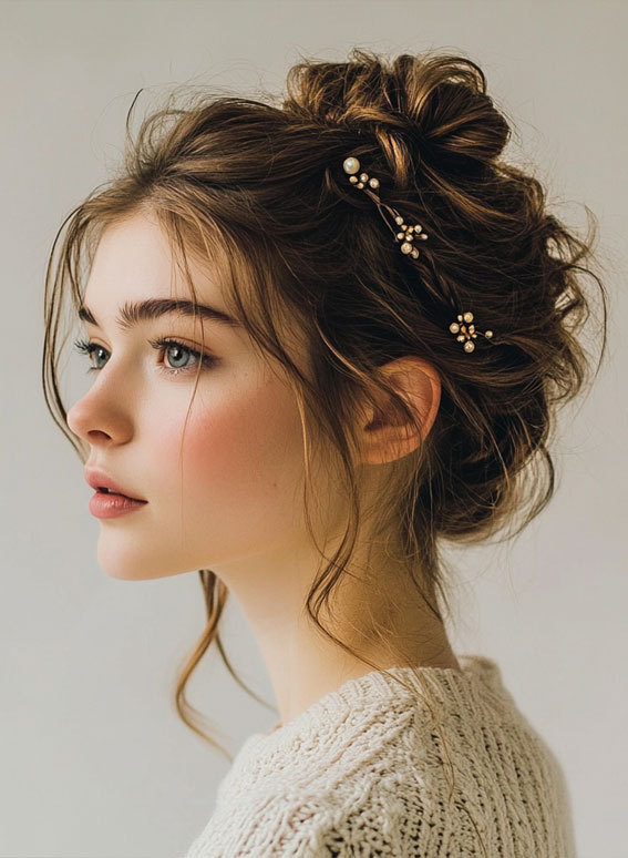 29 Cute, Easy and Quick Hairstyles : Whimsical Updo with Pearl