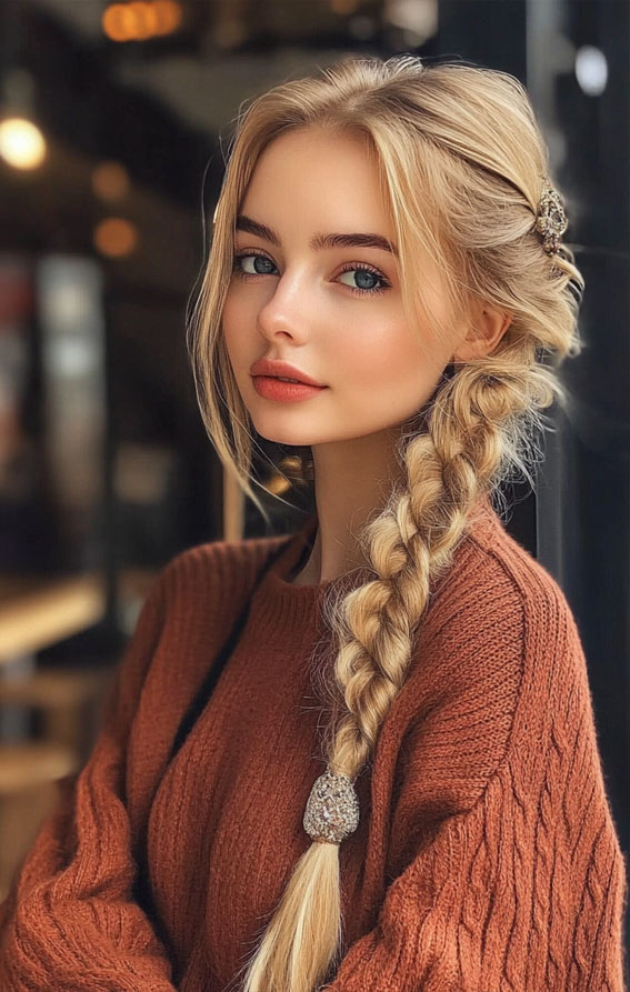 29 Cute, Easy and Quick Hairstyles : Classic Side Braid with a Relaxed Twist