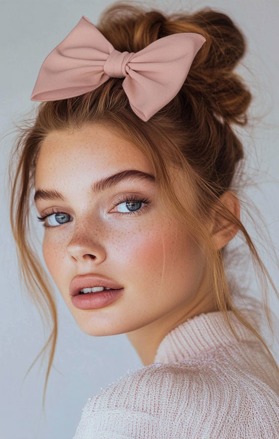 29 Cute, Easy and Quick Hairstyles : Blush Bow Beauty