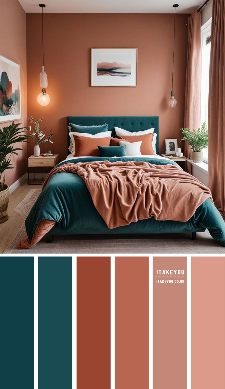 12 Terracotta Bedroom Colour Schemes : Emerald & Terracotta Oasis