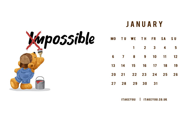 30+ January Wallpaper Ideas : Positive Teddy Bear Calendar