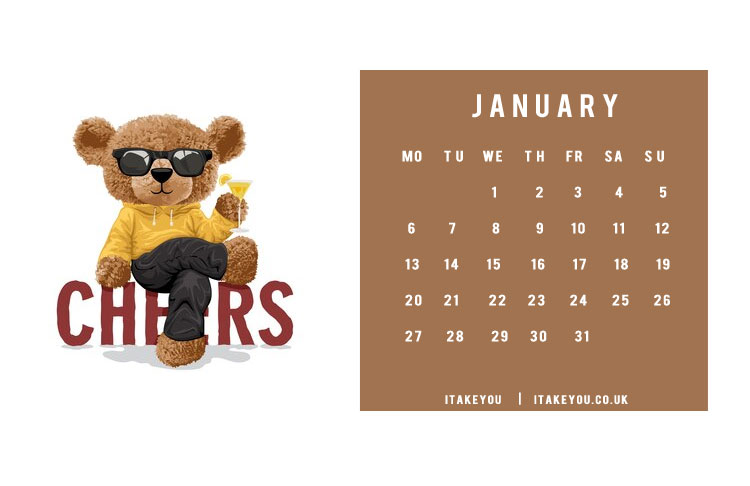 Teddy Bear January Calendar Wallpaper for Desktop, Teddy Bear January Wallpaper for Laptop, January Wallpaper for laptop, January Wallpaper for desktop, January calendar wallpaper, teddy January calendar wallpaper