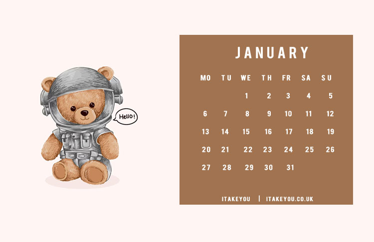 30+ January Wallpaper Ideas : Space Bear January Calendar Wallpaper for Desktop