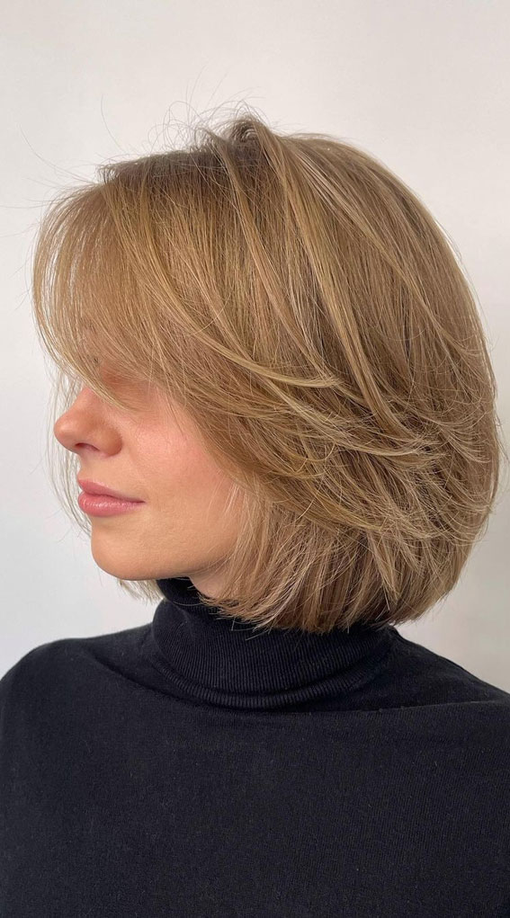 Softly Layered Honey Blonde Bob, bob haircut, bob hairstyle