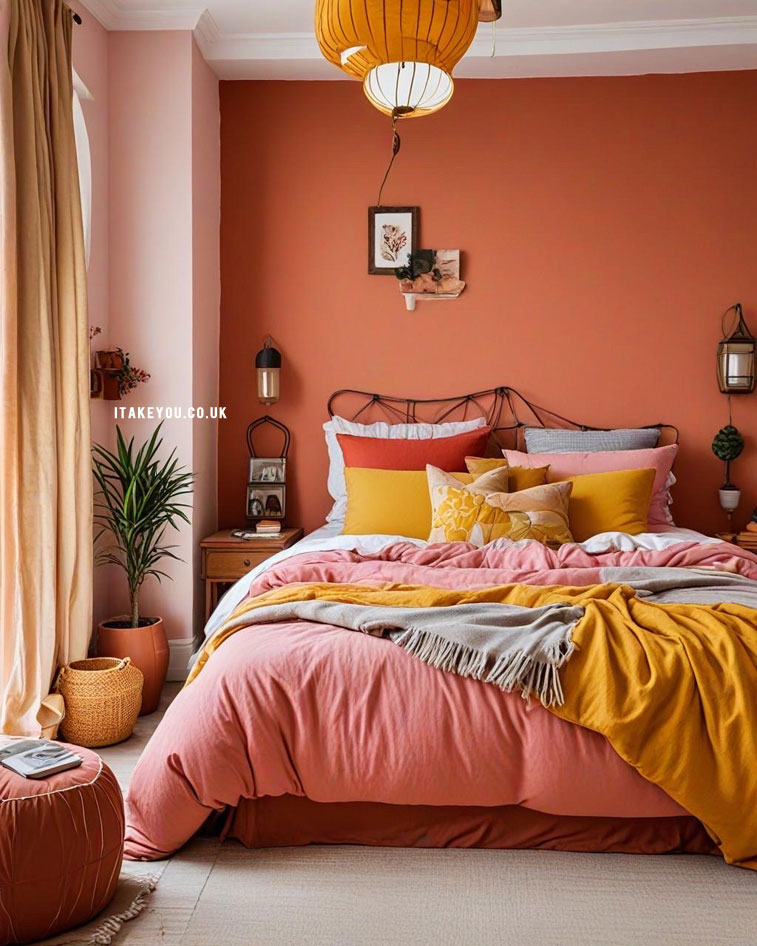 17 Terracotta Bedroom Colour Schemes : Bright Terracotta with Pink & Yellow