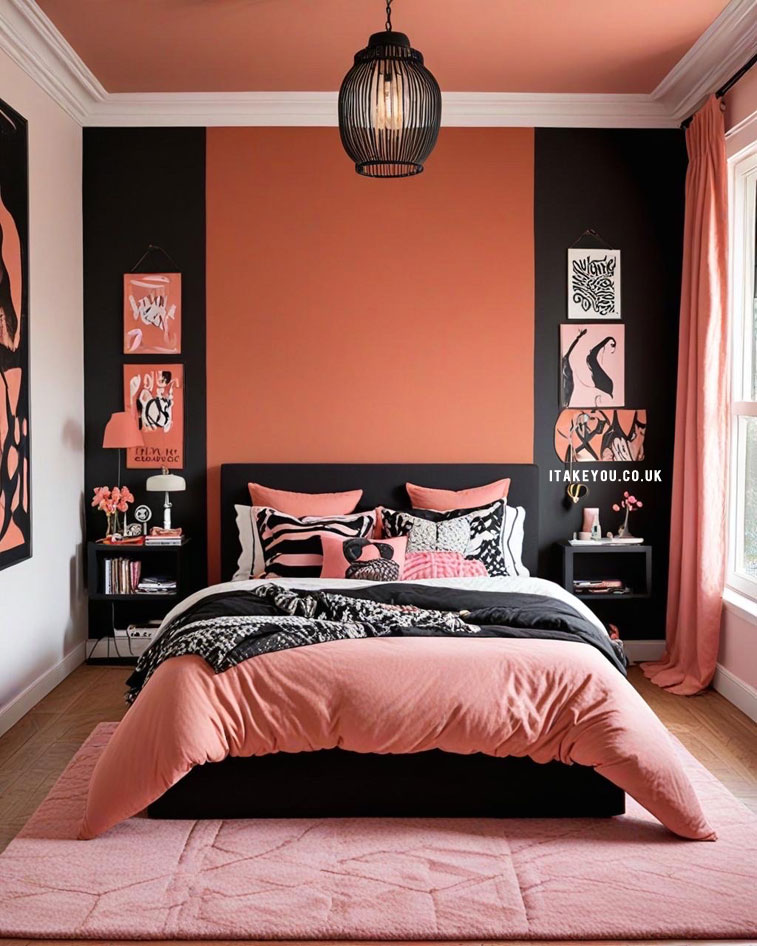 17 Terracotta Bedroom Colour Schemes : Terracotta and Black Contrast with Blush Pink Accents