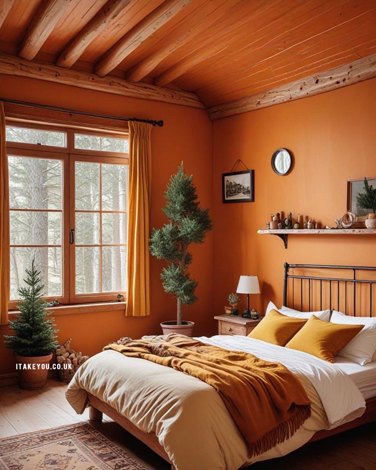 17 Terracotta Bedroom Colour Schemes : Rustic Terracotta Log Cabin Bedroom