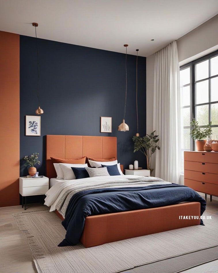 17 Terracotta Bedroom Colour Schemes : Navy & Terracotta Bedroom